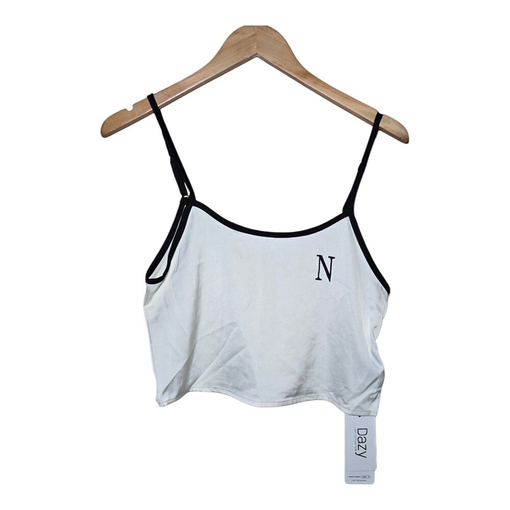 DAZY Women’s Small White Crop Top Contrast Binding Strappy Cami "N" NWT